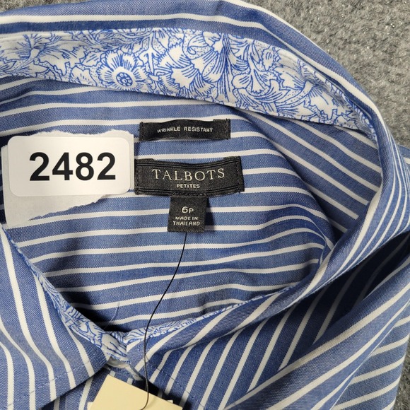 Talbots Shirt Womens 6P Blue White Stripe Button Front Wrinkle Resistant Petites - Picture 10 of 10